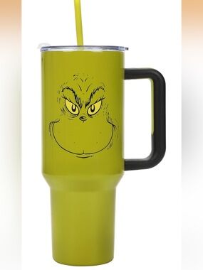 The Grinch Neon Green 40oz Travel Tumbler with Handle, lid and matching straw